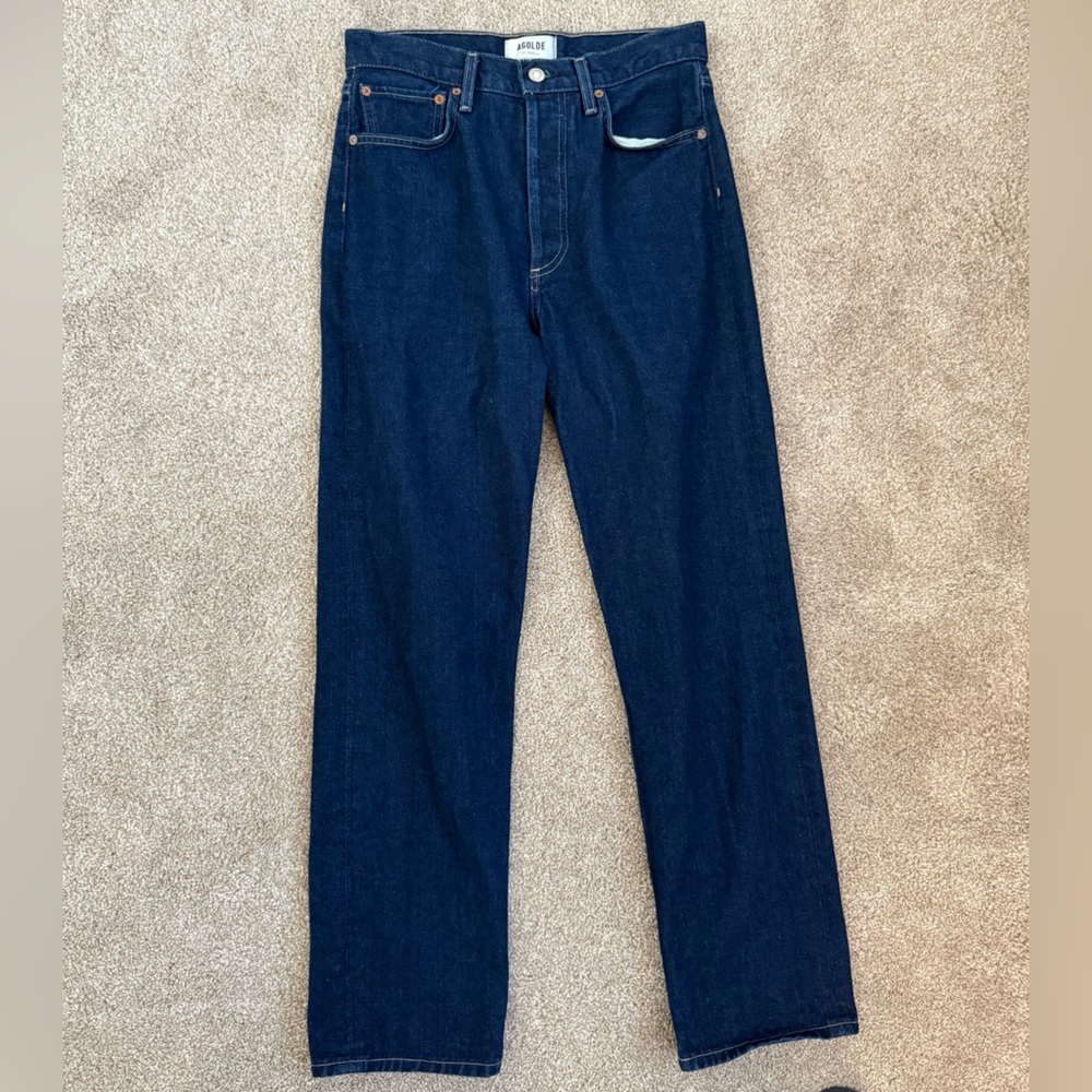 Agolde High-Rise Straight Leg Jeans in Dark Indigo